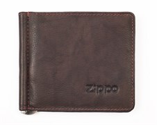 Зажим для денег Зиппо (Zippo), коричневый, натуральная кожа, 10,5x1x9 см