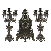 Часы каминные и 2 канделябра Барокко на 5 свечей, под бронзу AL-82-103-C-ANT