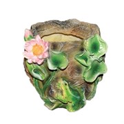 Кашпо декоративное Камень с лягушкой и лотосом L21W21H18 см.
