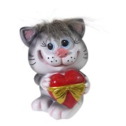 Копилка Котик с сердцем серый чуб L9.5W9H13см