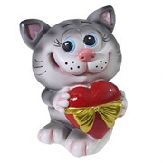 Копилка Котик с сердцем серый L9,5W9H13см