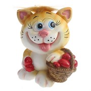 Копилка Котик с корзиной сердец рыжий чуб L11W9.5H13см