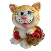 Копилка Котенок рыжий с корзиной сердец L11W9.5H13см