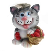 Копилка Котик серый чуб с корзиной сердец L11W9.5H13см
