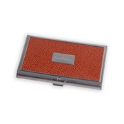 Визитница Pierre Cardin. Корпус - металл, иск.кожа. Размер 9,3 х 6,0 х 0,8 см. Цвет - оранжевый.
