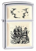 Широкая зажигалка Zippo Scrimshaw Ship 359