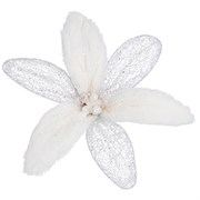 Цветок пуансеттия декоративный  "Норка" с клипсой D=15 см цвет:white