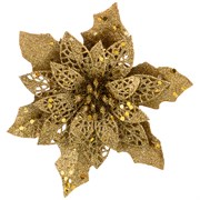 Цветок декоративный с прищепкой  "Пуансеттия" цвет: золото с блестками 11 см без упаковки (кор=320 ш