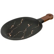 Блюдо для сервировки с деревянной ручкой коллекция "Золотой мрамор" цвет: black 37,5*19*2,4 см