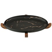 Блюдо для сервировки на деревянной подставке коллекция "Золотой мрамор" цвет: black 30,8*18,7*3 см