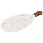 Блюдо для сервировки с деревянной ручкой коллекция "Золотой мрамор" цвет: white 39,5*17,8*2,5 см