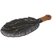 Блюдо для сервировки с деревянной ручкой коллекция "Золотой мрамор" цвет: black 39,5*17,8*2,5 см