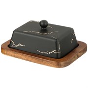 Масленка на деревянной подставке  коллекция "Золотой мрамор" цвет: black