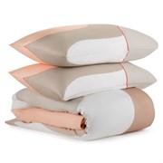 Комплект постельного белья полутораспальный из сатина бежевого цвета с авторским принтом из коллекци