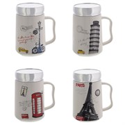 Кружка с крышкой, 500 мл, L12 W9 H14 см, 4в.