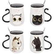 Кружка с крышкой и ложкой, 500 мл, L13 W9 H12,5 см, 4в.