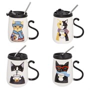 Кружка с крышкой и трубочкой, 500 мл, L13 W9 H13 см, 4в.