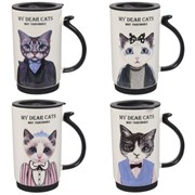 Кружка с крышкой, 600 мл, L12 W8,5 H14,5 см, 4в.