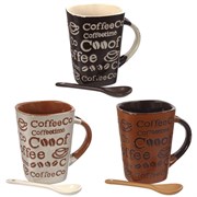 Кружка с ложкой, 350 мл, L12 W8 H11 см, 3в. (сорт 1, 2)