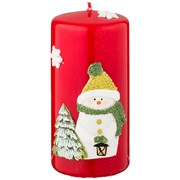 Свеча декоративная столбик "Счастливый снеговик" D=6 см H=12 см