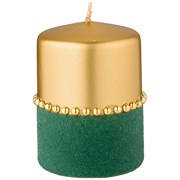 Свеча декоративная столбик "Велюровый шик" green D=7,5 см H=10 см