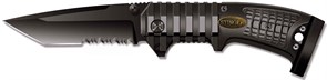 Нож складной Stinger, 90 мм (черн.), рукоять: сталь/алюмин./пласт. (черн.), с клипом, коробка картон