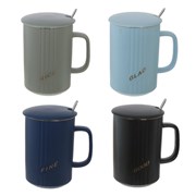 Кружка с крышкой и ложкой, 400 мл, L11 W8 H13 см, 4в.