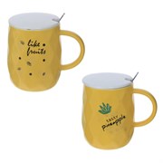 Кружка с крышкой и ложкой, 450 мл, L13 W9 H11 см, 2в.