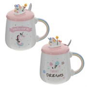 Кружка с крышкой и ложкой, 450 мл, L13 W9 H14 см, 2в.