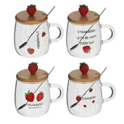 Кружка с крышкой и ложкой, 400 мл,  L12 W9 H12 см, 4в.