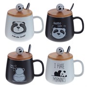 Кружка с крышкой и ложкой, 450 мл, L13 W10 H9 см, 4в.