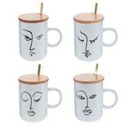 Кружка с крышкой и ложкой, 400 мл, L11 W8 H11,5 см, 4в.