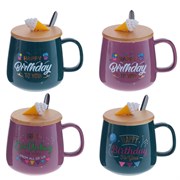 Кружка с крышкой и ложкой, 450 мл, L13 W10 H9 см, 4в.