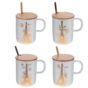 Кружка с крышкой и ложкой, 400 мл, L12 W8 H10,5 см, 4в.