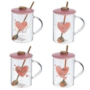 Кружка с крышкой и ложкой, 500 мл, L12 W8 H11 см, 4в.