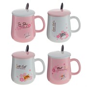 Кружка с крышкой и ложкой, 450 мл, L12 W9 H10,5 см, 4в.