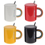 Кружка с крышкой, 350 мл, L12 W8 H10 см, 4в.