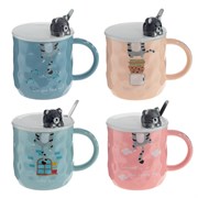 Кружка с крышкой и ложкой, 450 мл, L13 W9 H12 см, 4в.