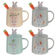 Кружка с крышкой и ложкой, 400 мл, L12,5 W9 H8,5 см, 4в.