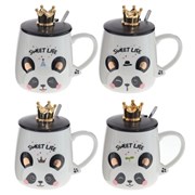 Кружка с крышкой и ложкой, 500 мл, L14 W9,5 H9,5 см, 4в.