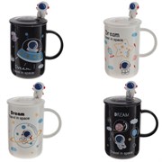 Кружка с крышкой и ложкой, 400 мл, L12 W8 H12 см, 4в.