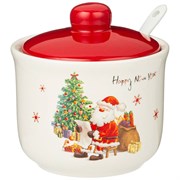 Сахарница с ложкой "С новым годом!" 10*10 см H=9,5 см / 300 мл