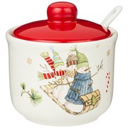 Сахарница с ложкой "Зимняя забава" 10*10 см H=9,5 см / 300 мл