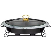 Мармит со стекл.крышкой на метал.подставке овальный "Moon art" 2,3л 40*26*11,5 см черный