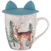 Кружка с силиконовой крышкой "Лесная сказка" олененок 360 мл , синяя