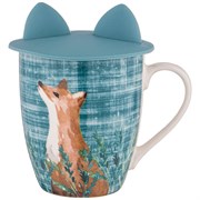 Кружка с силиконовой крышкой "Лесная сказка" лиса 360 мл , синяя