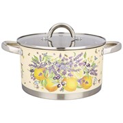Кастрюля agness "Прованс лимоны" со стеклянной крышкой, нерж.сталь, 4,6 л 22х12 см