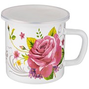 Кружка эмалированная с пластик.крышкой серия "Пленительная роза"1250 мл , 12*12 см