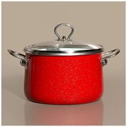 Кастрюля эмалир. со стекл. крышкой с эффектом металлик серия "Deluxe" цв:красный 3,1 л. 18х12,5 см