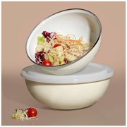 Набор мисок эмалир.с пласт. крышк,с эф-ом металлик серия "Deluxe" цв:молочный 4пр. 1.7/3,0л. 20/24 с